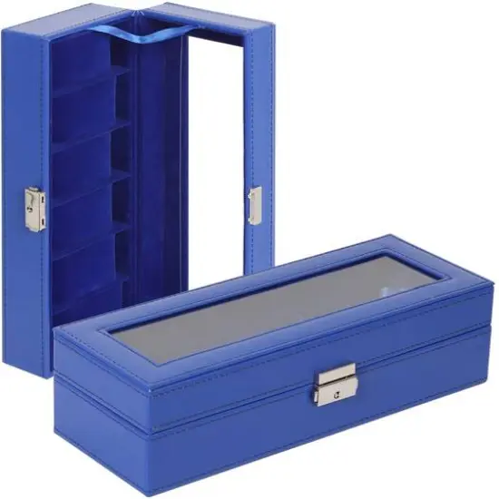 Sapphire Blue Hexa Leather Watch Box {5}