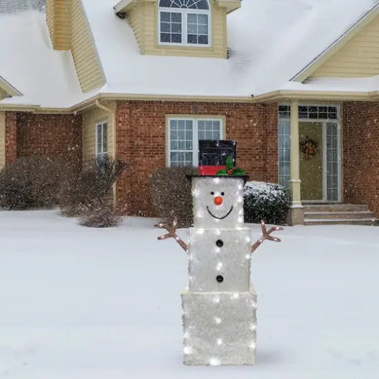 42" Glitter Square Snowman, White LED Lights {3}