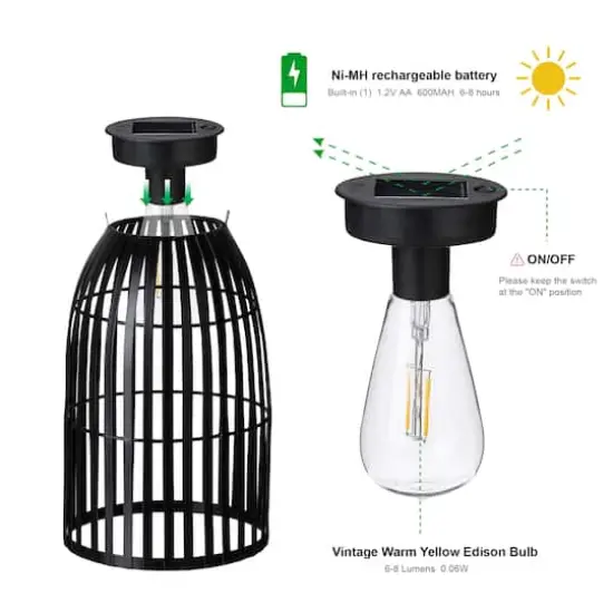 Glitzhome&reg; 9.75" Metal Woven Solar Powered Hanging Lantern, 2ct. Black {7}