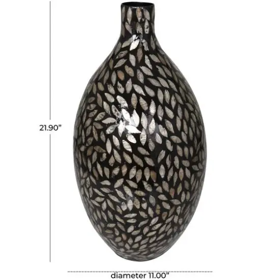 22" Black Mother of Pearl Handmade Mosaic Floral Inspired Vase {10}