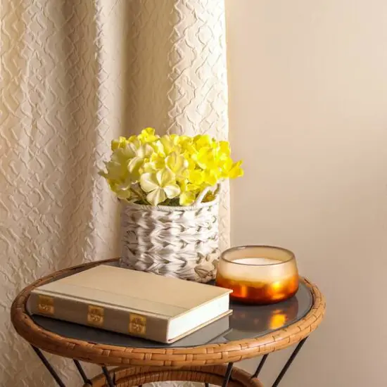 10" Hydrangea Bouquet in Natural Basket Light Yellow {4}