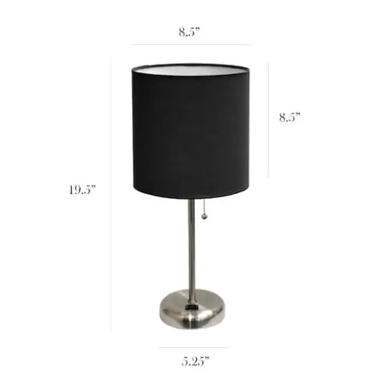 LimeLights 19.5" Brushed Steel Base Lamps with Charging Outlets, 2ct. Black {4}