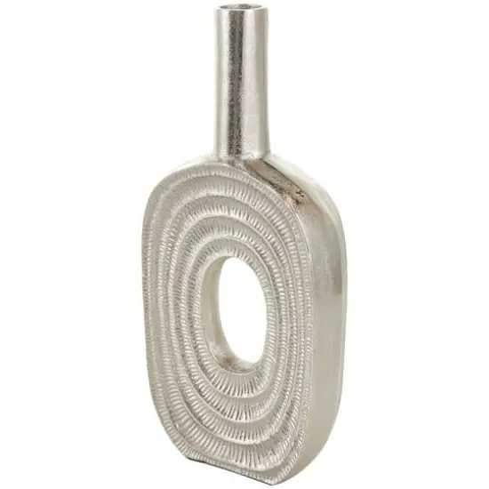 16" Silver Linear Etched Aluminum Circular Vase {8}