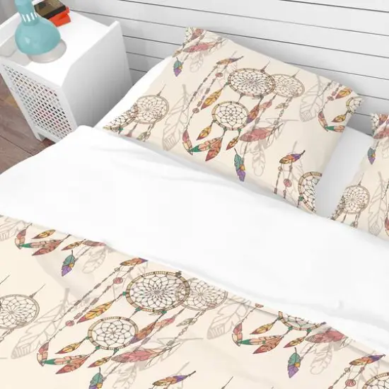 Designart 'Bohemian Dream Catcher with Beads & Feathers' Southwestern Bedding Set - Duvet Cover & Shams, Full/Queen {5}