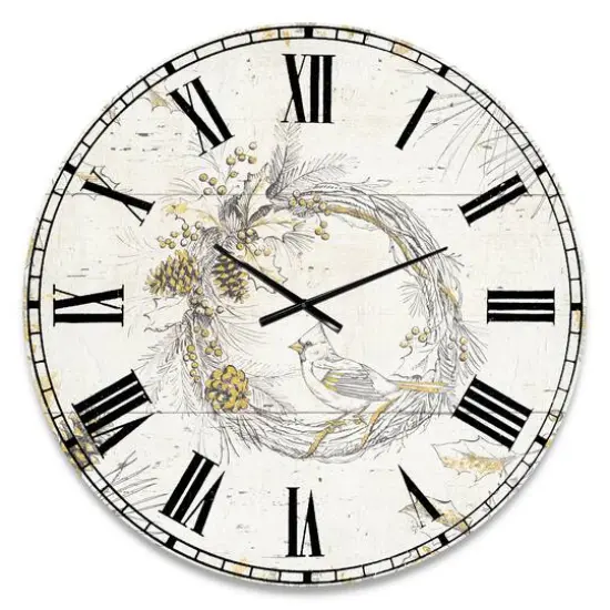 Designart 'Gold Beautiful Cardinals Traditional Wall Clock {1}