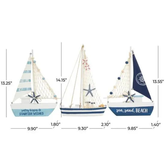 Blue Sail Boat with Netting & Starfish Sculpture Set {4}