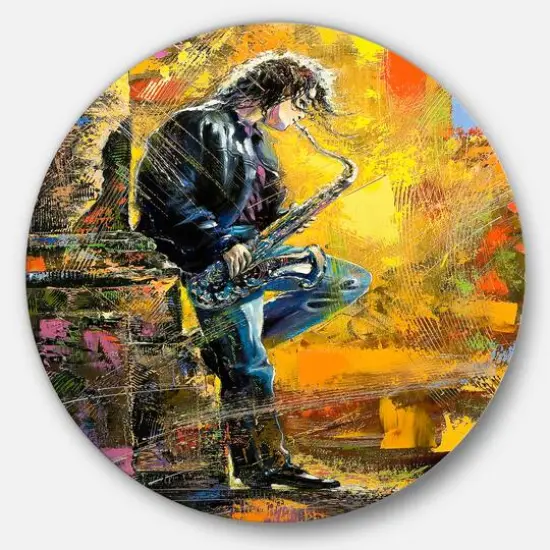 Designart - Man with Saxophone' Contemporary Metal Artwork {1}