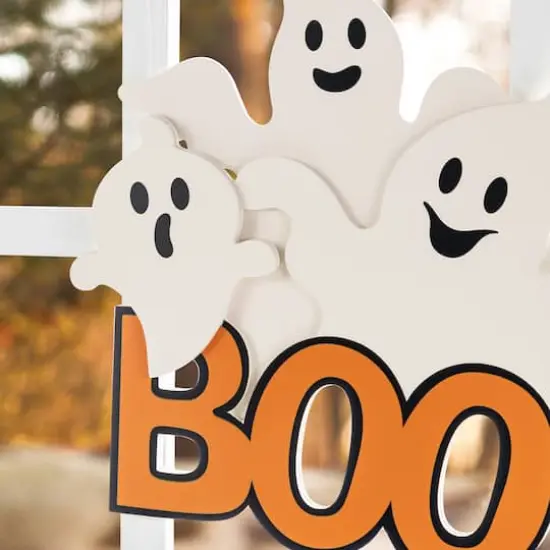 Glitzhome&reg; 14"H Halloween Wooden Ghoost BOO Door Hanger {6}