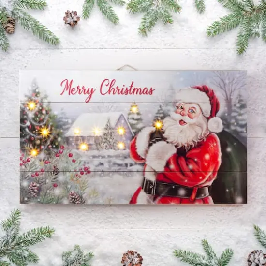Glitzhome&reg; 24" LED Wooden Santa Wall D&eacute;cor {4}