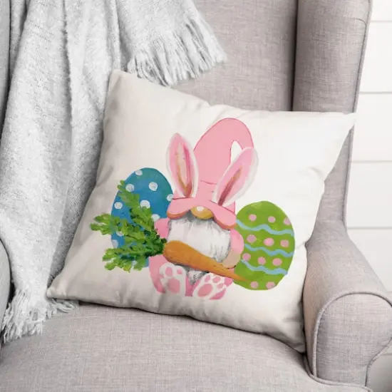 Easter Bunny Gnome 18" x 18" Throw Pillow {3}
