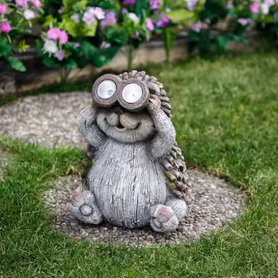11.5" Hedgehog with Binoculars Outdoor Solar Lighted Garden Statue  {3}