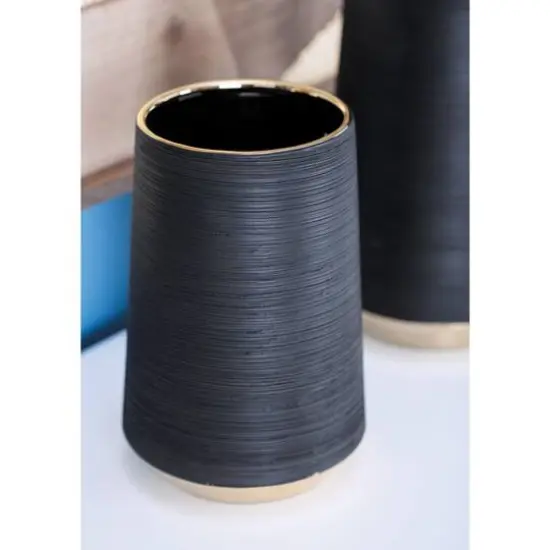 CosmoLiving by Cosmopolitan Set of 2 Black Porcelain Glam Vase, 5" x 8" {12}