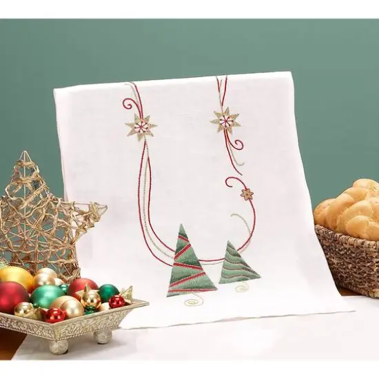 Leisure Arts&reg; Christmas Trees Ecru Table Runner Stamped Embroidery Kit  {3}
