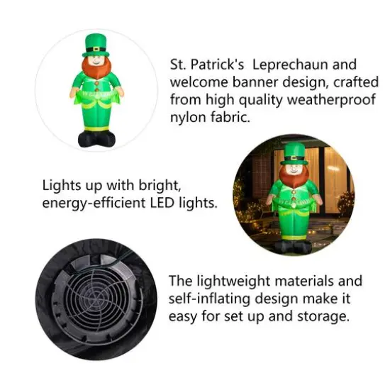 Glitzhome&reg; 8ft. Lighted St. Patrick's Day Leprechaun Inflatable D&eacute;cor {6}