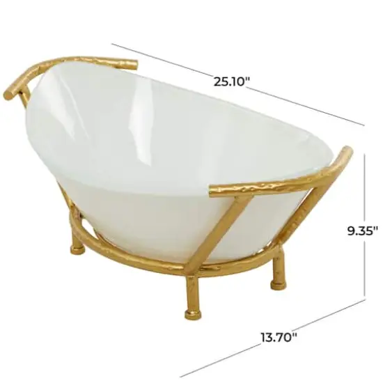 CosmoLiving by Cosmopolitan 25" White Glass Kitchen Serving Bowl with Gold Metal Stand {4}