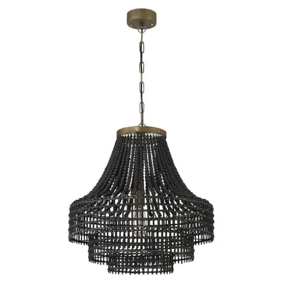 Hello Honey® 23.4" Black Metal, Rattan & Wood Bead Chandelier {1}