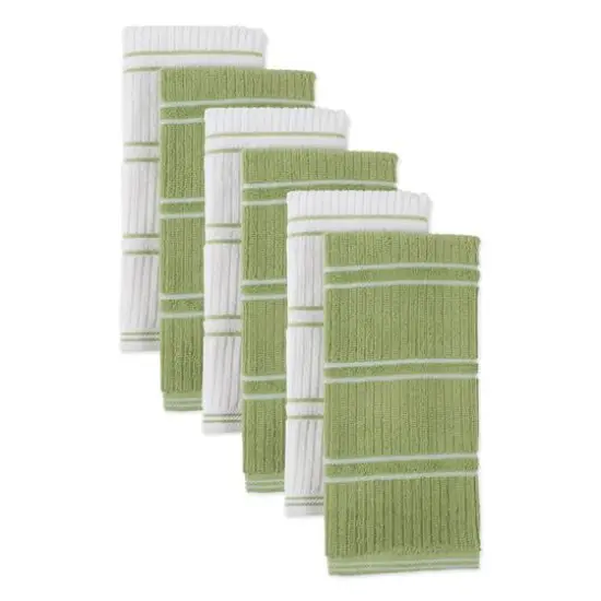 DII&reg; Striped Ribbed Terry Dish Towels, 6ct. Green/White {6}
