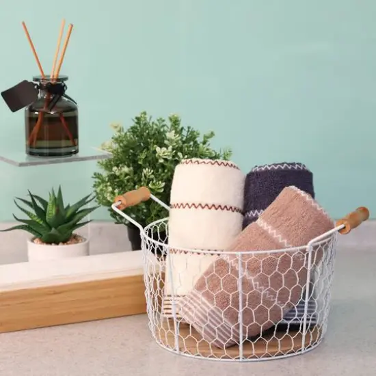 6" Chicken Wire Basket with Wood Look Base {6}