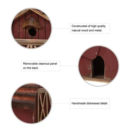Glitzhome&reg; 10" Hanging Wooden Red Barn Garden Birdhouse {6}