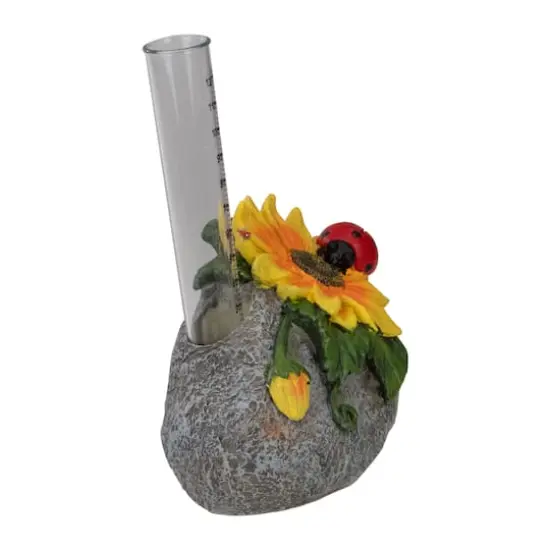 7" Sunflower & Ladybug Rock Garden Rain Gauge {6}