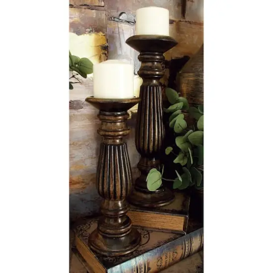 Dark Brown Mango Wood Traditional Candle Holder Set, 3ct. {9}