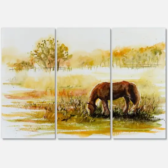 Designart - Horse Grazing On A Meadow - Farmhouse Canvas Wall Art Print {4}
