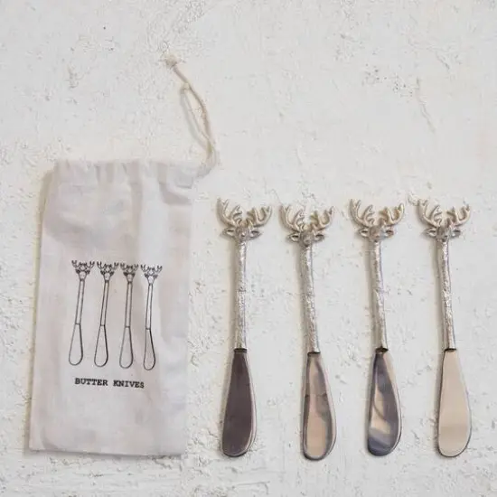 Hello Honey&reg; 5.5" Silver Reindeer Handle Canape Knives, 4ct. {3}