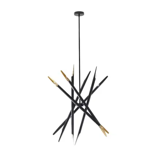 Black Metal 12 Light Chandelier with Suspension Rod 8" x 8" x 62" {8}