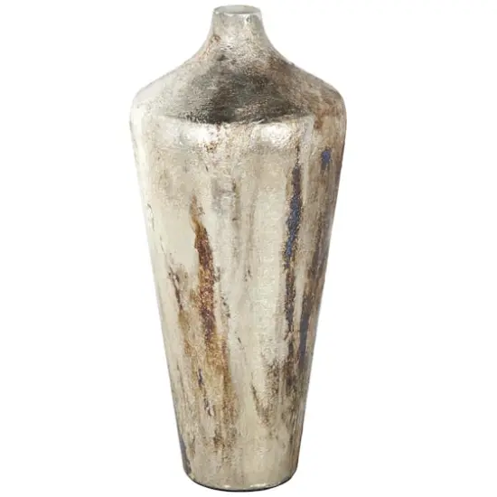 Bronze & Cream Foiled Metal Vase with Blue Accents {7}