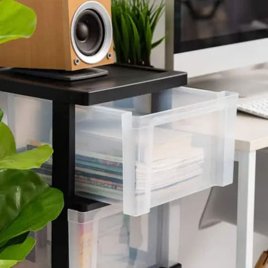 IRIS&reg; 32.5" Black & Clear 4-Drawer Narrow Plastic Storage Cart {4}