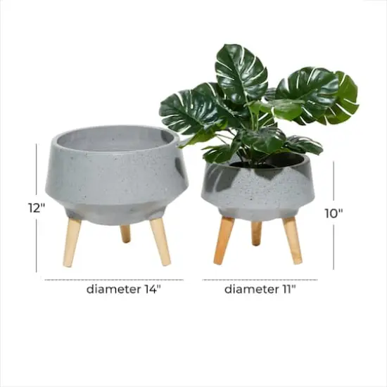 Set of 2 Grey MgO Contemporary Planter 12", 10" {7}
