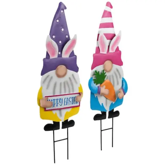27" Gnomes with Bunny Ears Easter Outdoor Garden Stakes, 2ct. {1}