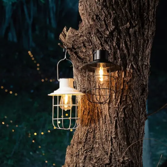 Glitzhome® 9.75" Black Metal Wire Solar Powered Hanging Lantern, 2ct. {9}