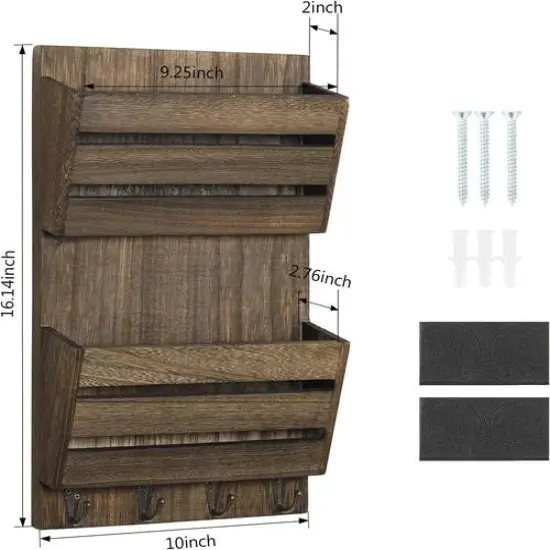 NEX&trade; Rustic Brown Mail and Key Holder with 4 Hooks {4}