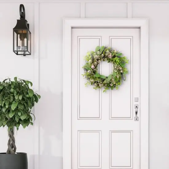 24" Light Pink Spring Echinops Floral Wreath {6}