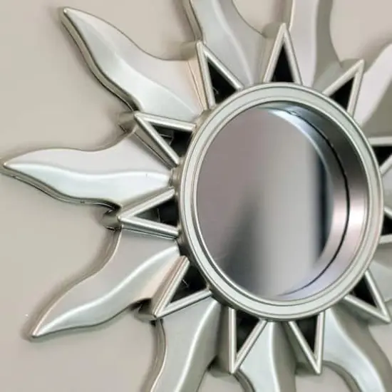 9.5" Mayan Sunburst Matte Silver Round Mirror Set {3}