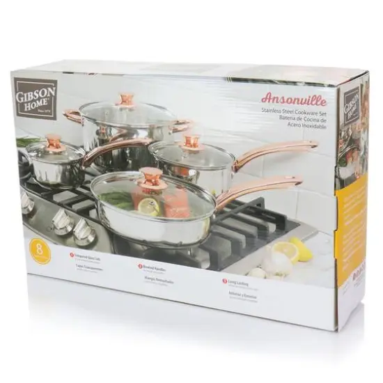 Gibson Home&reg; Ansonville 8-Piece Stainless Steel Cookware Set with Rose Gold Handles {10}