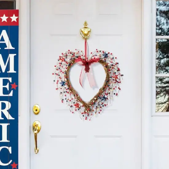 Glitzhome&reg; 17" Patriotic American Berry Heart Wreath {3}