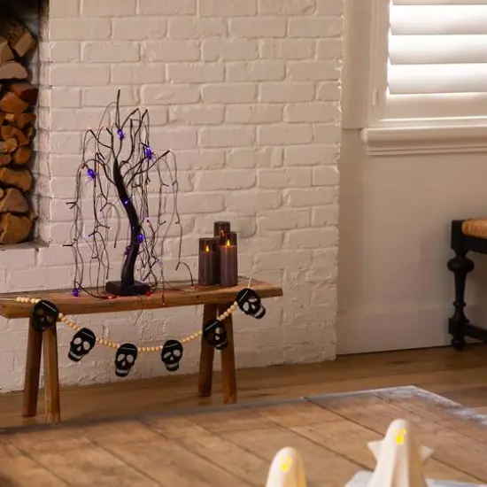 2ft. Pre-Lit Halloween Artificial Black Spooky Spider Willow Tree with 60 Orange & Purple LED Lights {11}