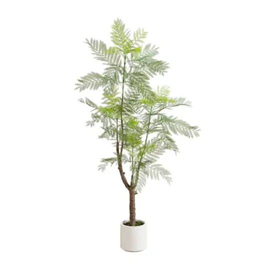 6ft. Artificial Minimalist Jacaranda Tree in White Decorative Planter {1}