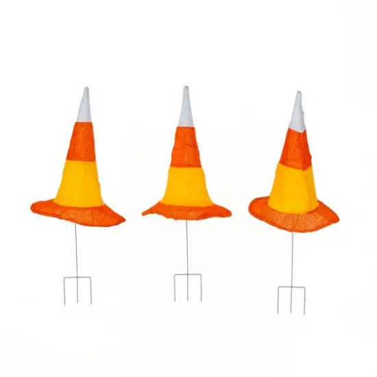 23" Pre-Lit Candy Corn Witch's Hat Garden Stakes {1}