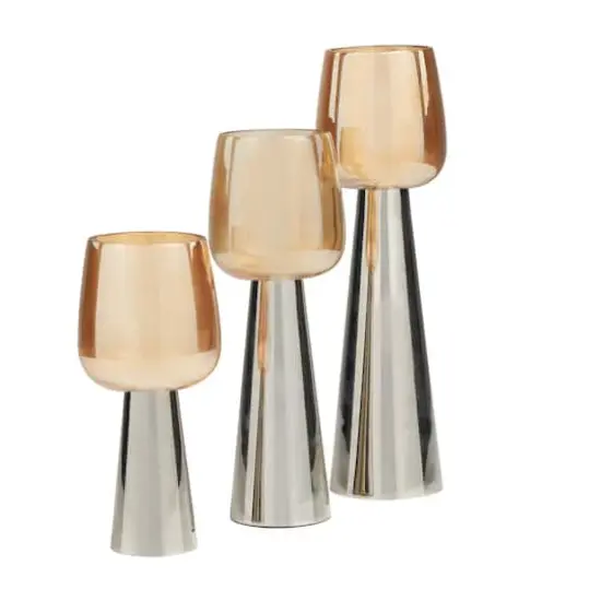 Contemporary Stainless Steel & Glass Candle Holder Set Silver {5}
