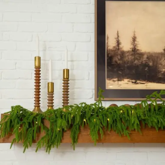 9ft. Pre-Lit Artificial Real Touch Norfolk Island Pine Garland with 50 Warm White LED Lights and Natural Look {9}