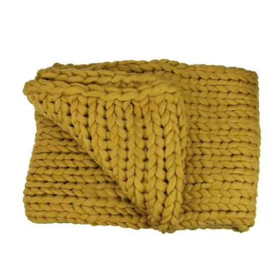 Golden Mustard Cable Knit Plush Throw Blanket {1}