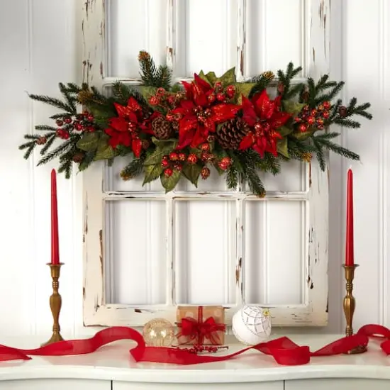 3ft. Red Poinsettia & Berry Centerpiece {5}