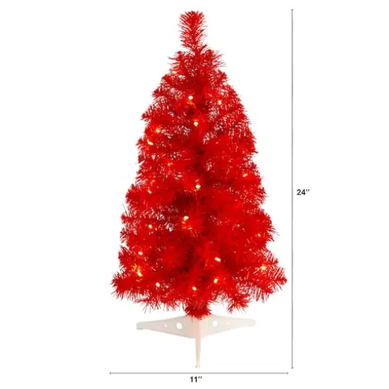 2ft. Pre-Lit Red Artificial Christmas Tree, Warm White LED Lights {3}