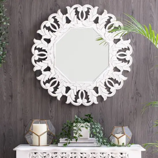 Habitat Tull 30" White Carved Octagonal Wall Mirror {4}