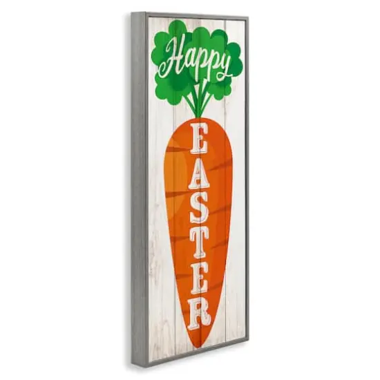 Stupell Industries Happy Easter Vertical Rustic Carrot Sign Phrase Framed Giclee Art Gray {4}