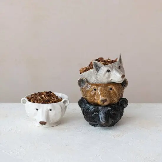 Hello Honey&reg; 7.25" Animal Head Stoneware Bowl Set {3}