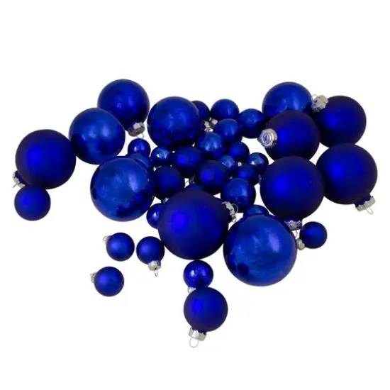 40ct. 2.5" Shiny & Matte Royal Blue & Silver Glass Ball Christmas Ornaments {1}
